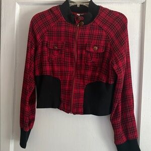 DO+BE Red and Black Plaid Bomber Jacket